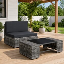 Outdoor Sectional Sofa Lounge Set Grey Poly Rattan Garden Furniture Modular