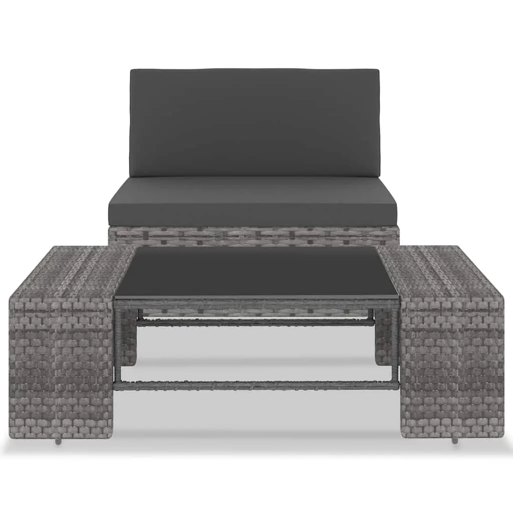 Outdoor Sectional Sofa Lounge Set Grey Poly Rattan 2 Piece Garden Furniture