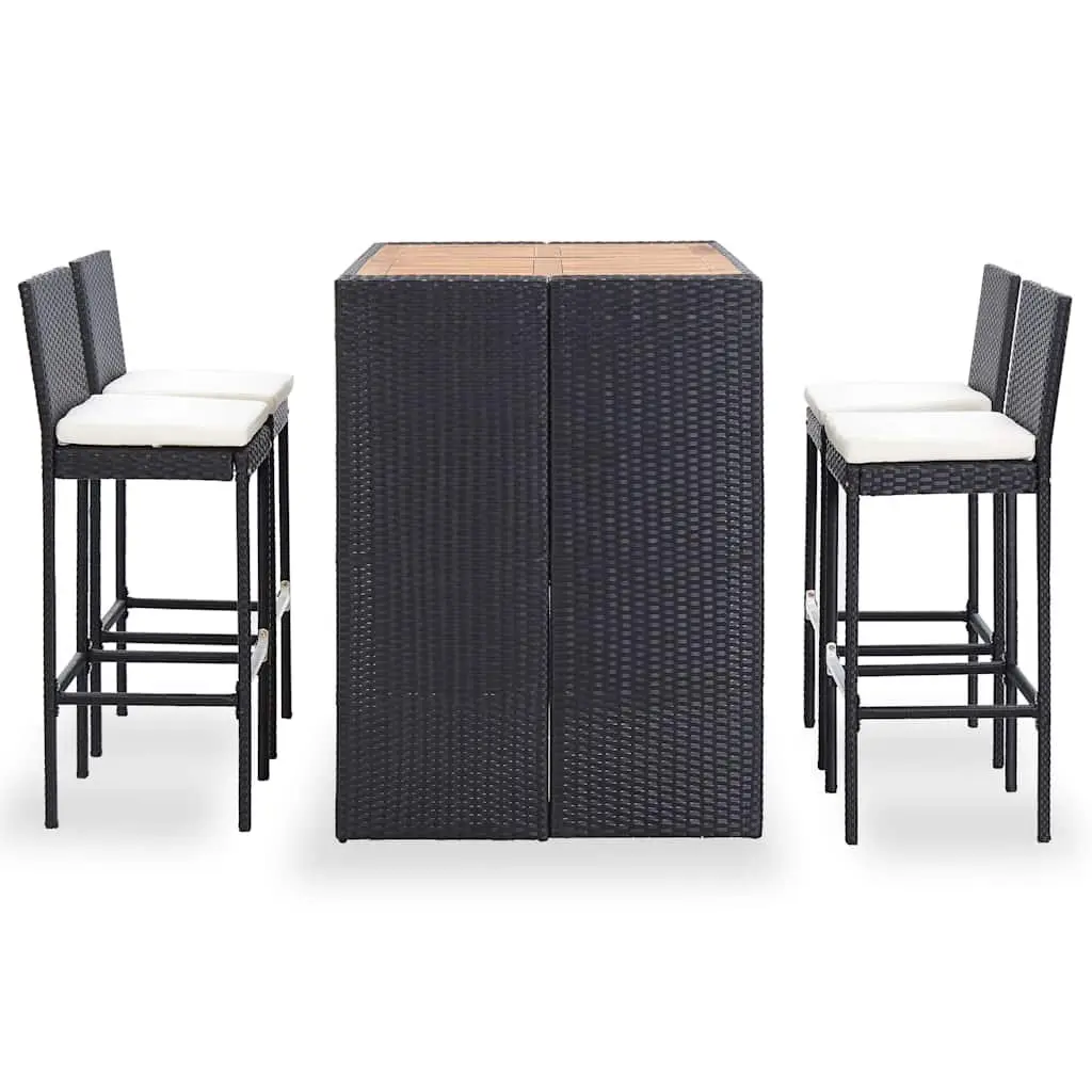 Outdoor Bar Set 5 Piece Garden Furniture Acacia Wood PE Rattan Cushioned Black