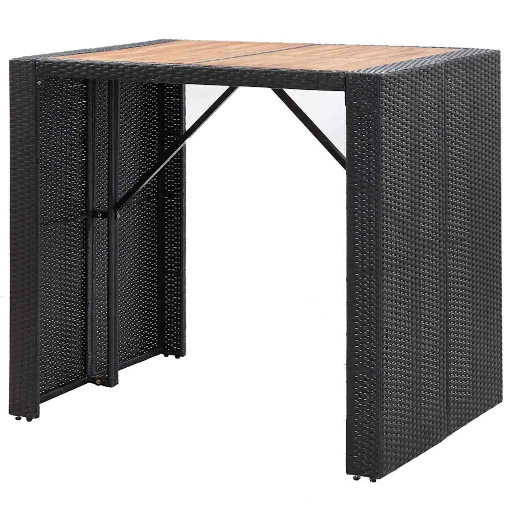 Outdoor Bar Set 5 Piece Garden Furniture Acacia Wood PE Rattan Cushioned Black