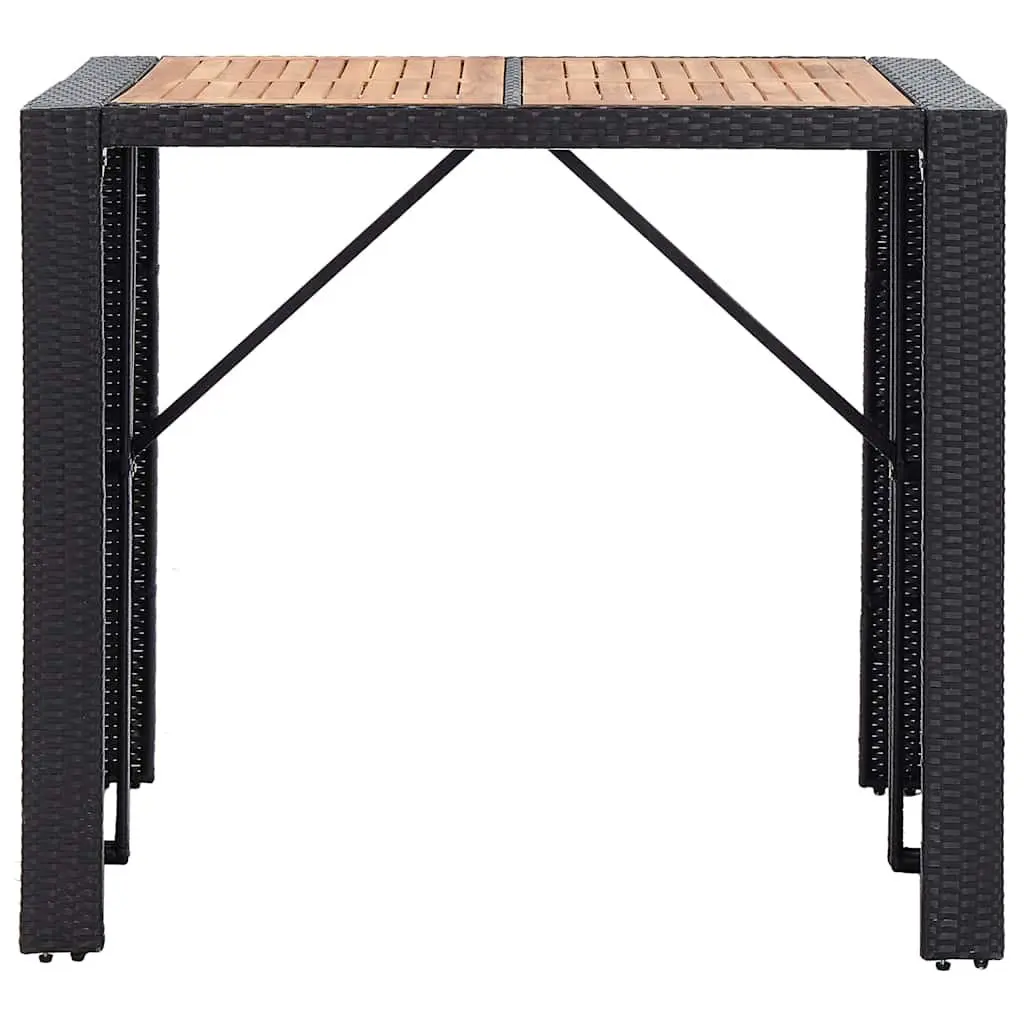 Outdoor Bar Set 5 Piece Garden Furniture Acacia Wood PE Rattan Cushioned Black