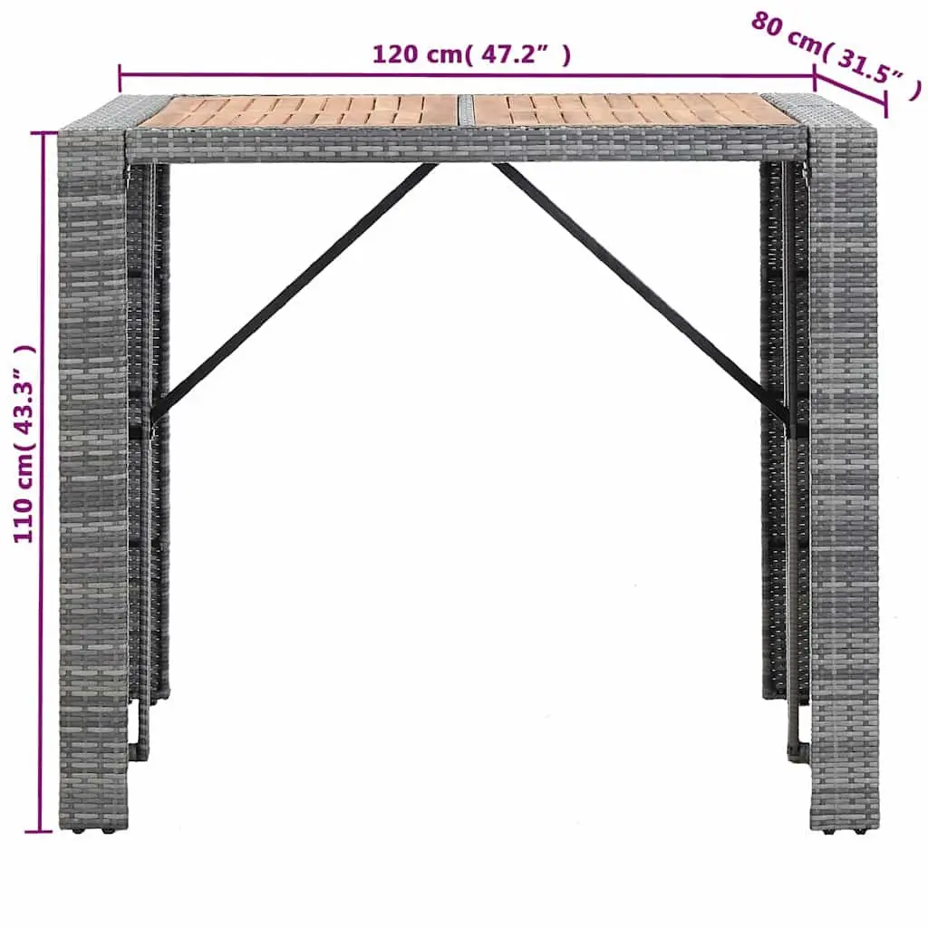 Outdoor Bar Set 5 Piece Poly Rattan Acacia Wood Patio Furniture Grey