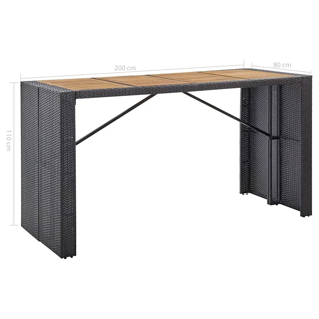 Outdoor Bar Set 9 Piece Garden Patio Furniture Poly Rattan Acacia Wood Black