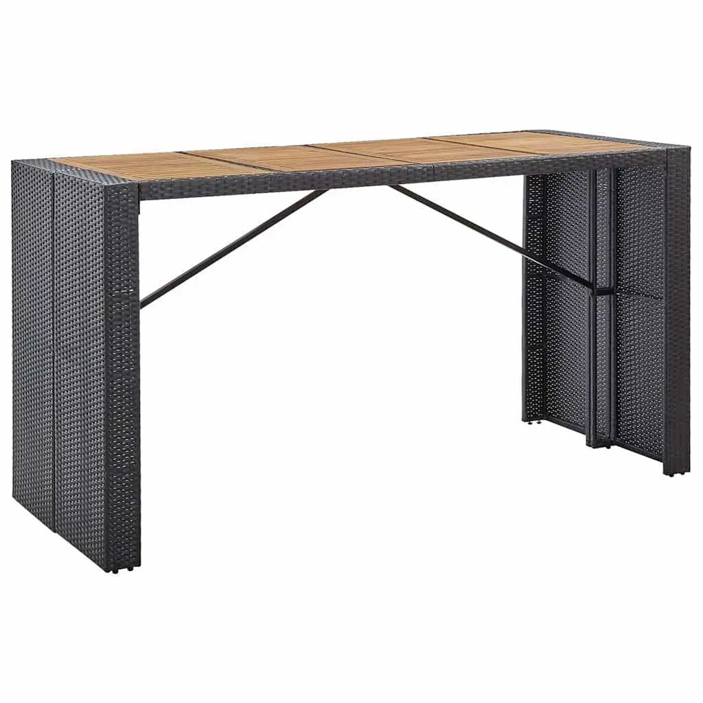 Outdoor Bar Set 9 Piece Garden Patio Furniture Poly Rattan Acacia Wood Black