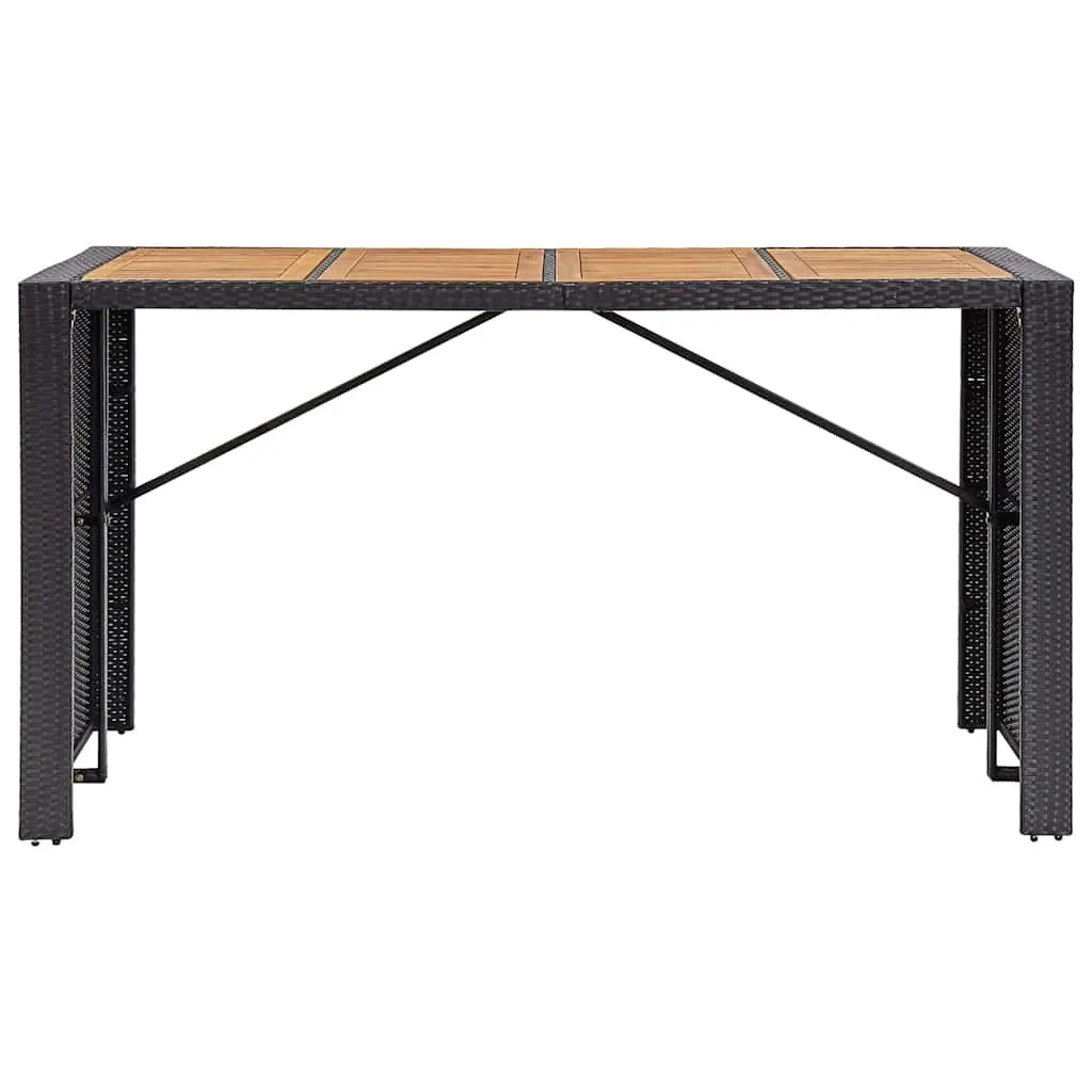 Outdoor Bar Set 9 Piece Garden Patio Furniture Poly Rattan Acacia Wood Black