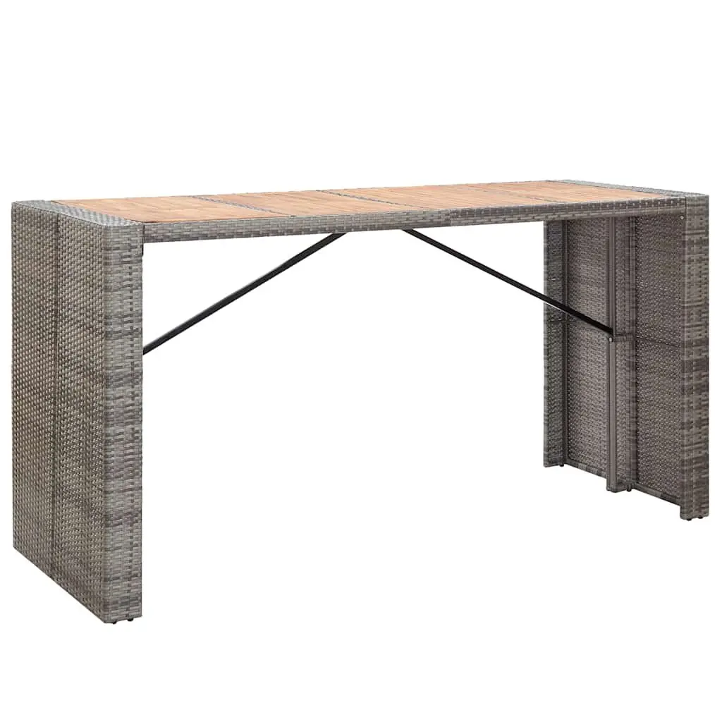 Outdoor Bar Set 9 Piece Patio Furniture Grey Poly Rattan Acacia Wood Table