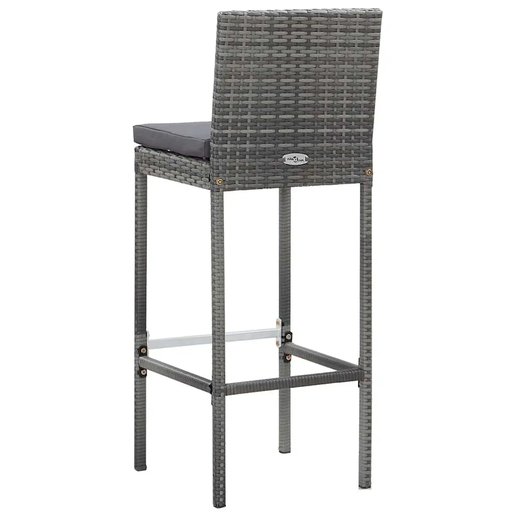 Outdoor Bar Set 9 Piece Patio Furniture Grey Poly Rattan Acacia Wood Table