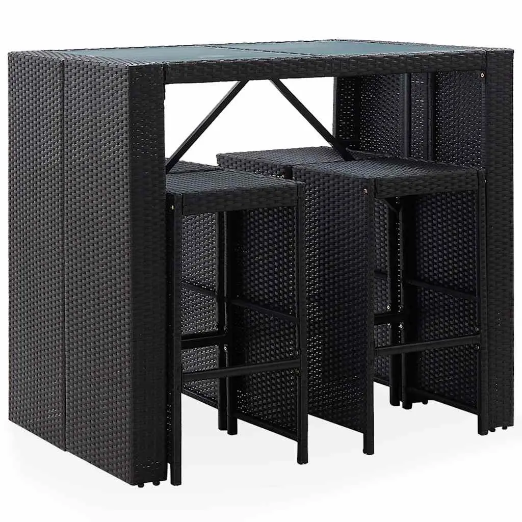 Outdoor Bar Set 5 Piece Poly Rattan Glass Top Table Stools Patio Furniture
