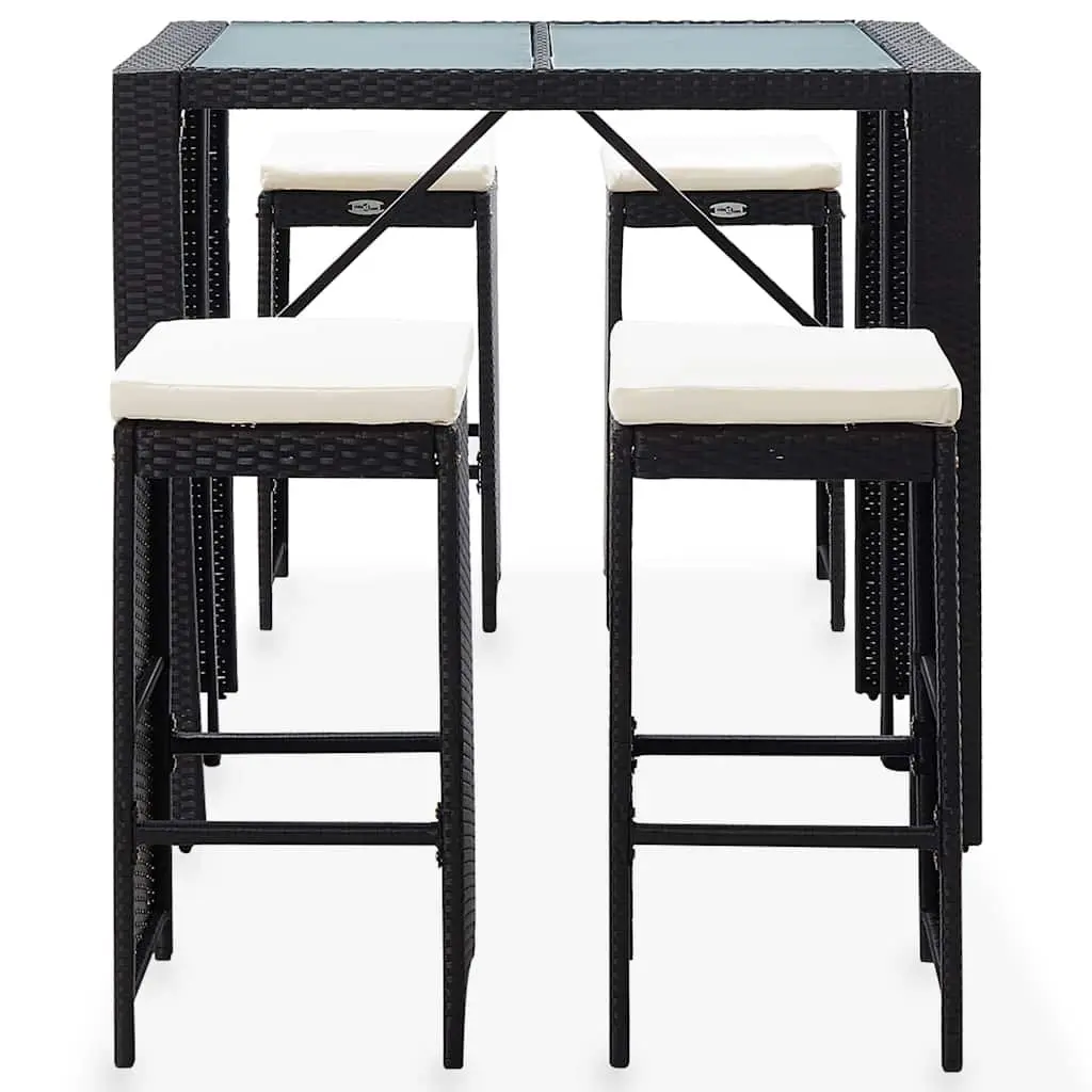 Outdoor Bar Set 5 Piece Poly Rattan Glass Top Table Stools Patio Furniture
