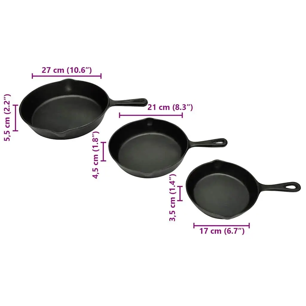 Cast Iron Grill Pans Set of 3 Extra Large Skillet Cookware BBQ Home Cooking