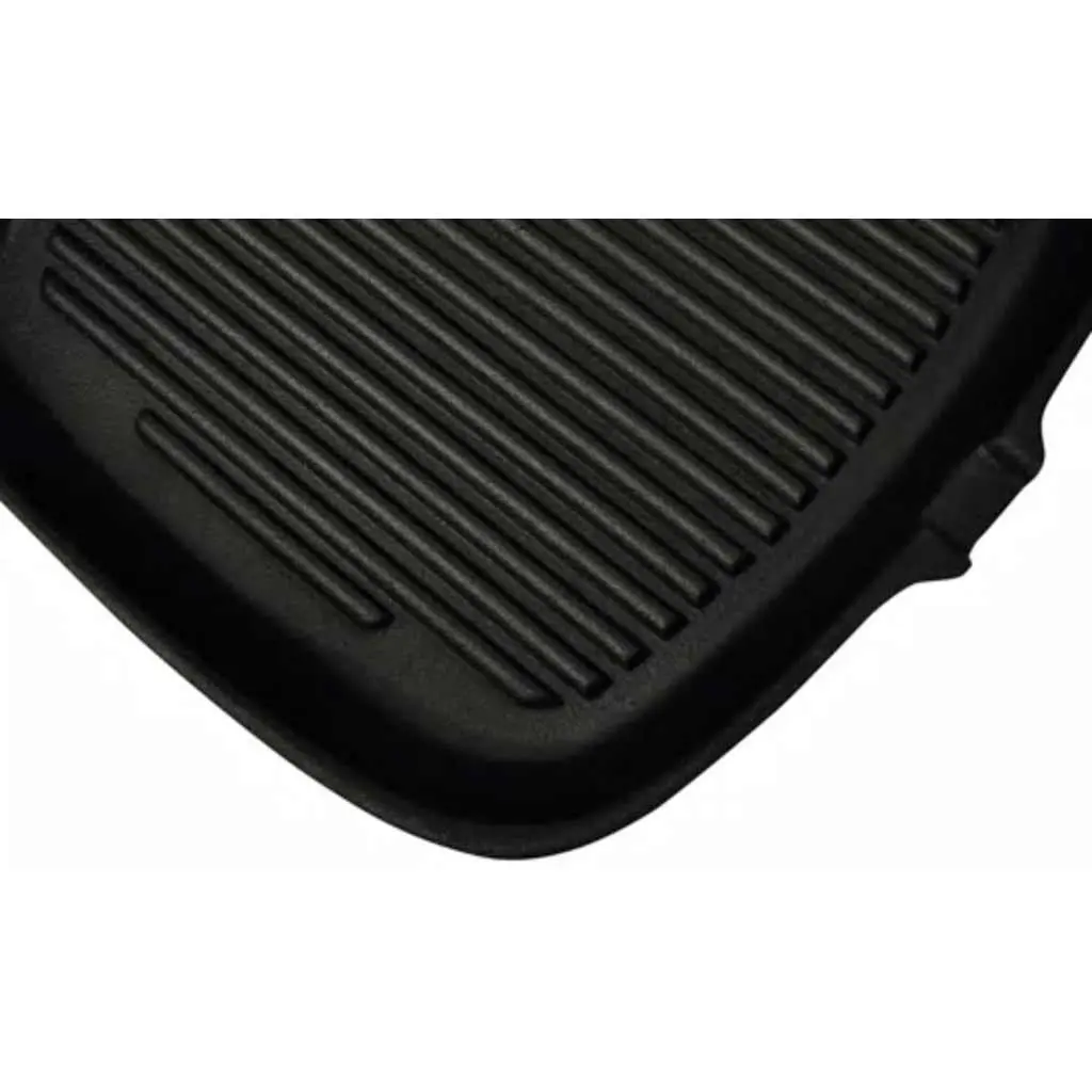 Cast Iron Grill Pan Ribbed Griddle Skillet 24x23cm Non-Stick Black