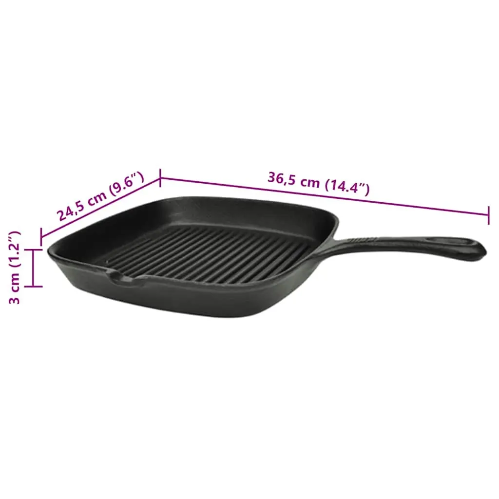 Cast Iron Grill Pan Ribbed Griddle Skillet 24x23cm Non-Stick Black