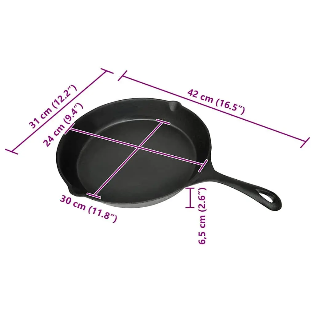 Cast Iron Grill Pan 30cm Flat Bottom Non-Stick BBQ Skillet Black