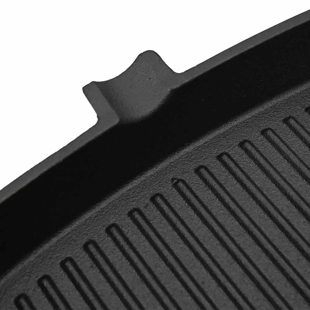 Cast Iron Grill Pan 20x20 cm Ribbed Base Black Wooden Handle Cooking