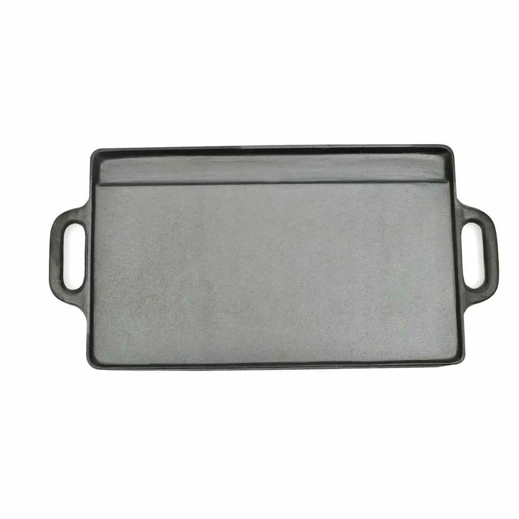 Cast Iron Grill Platter Reversible Double-Sided Griddle 50x23cm Black