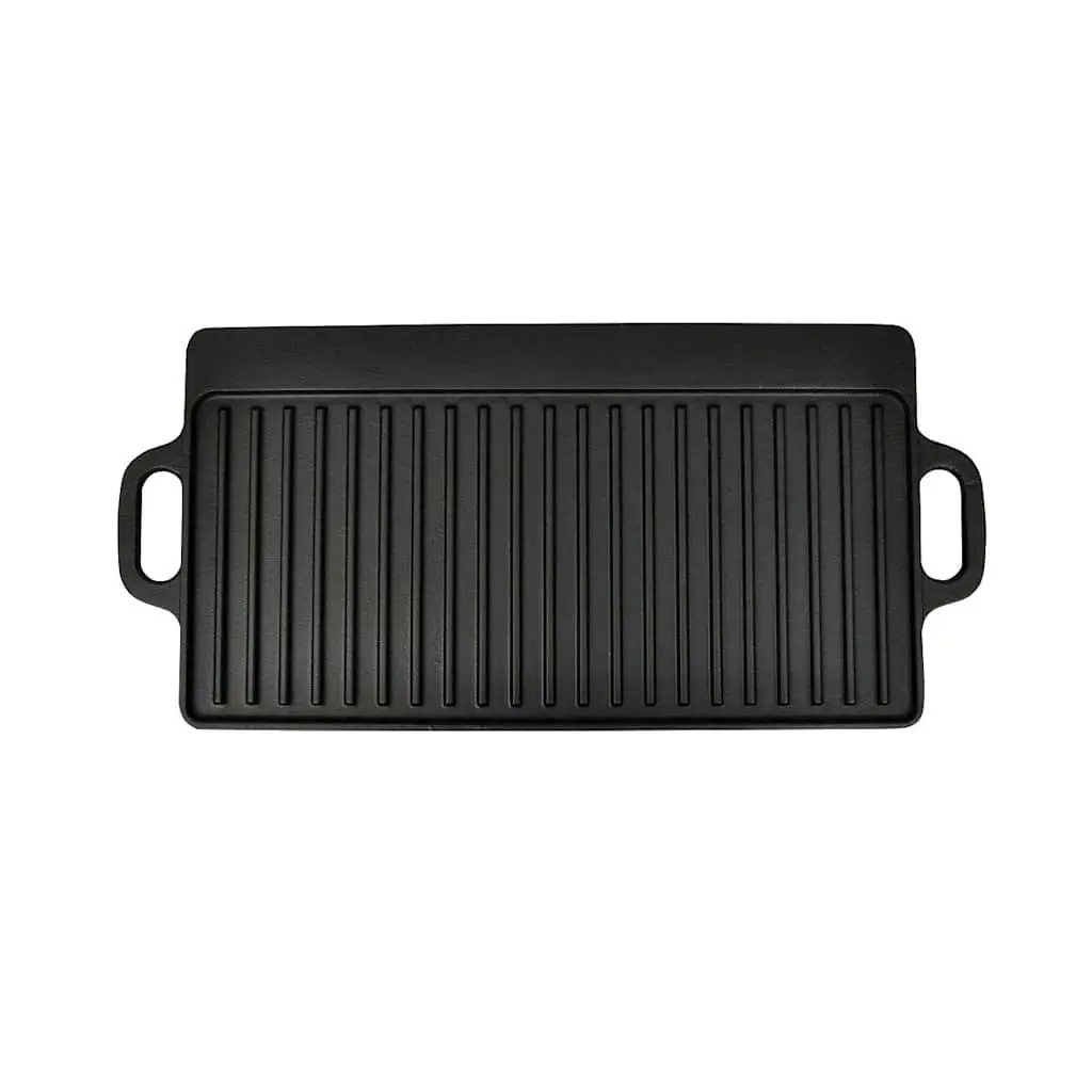 Cast Iron Grill Platter Reversible Double-Sided Griddle 50x23cm Black