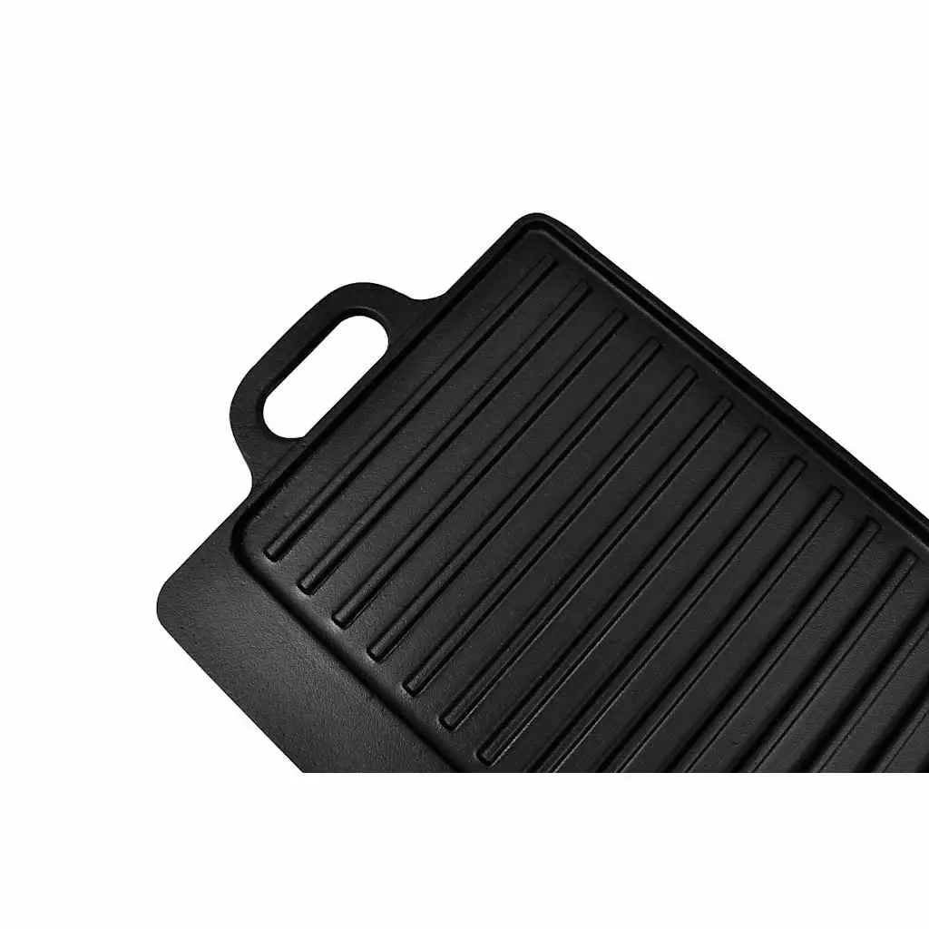 Cast Iron Grill Platter Reversible Double-Sided Griddle 50x23cm Black
