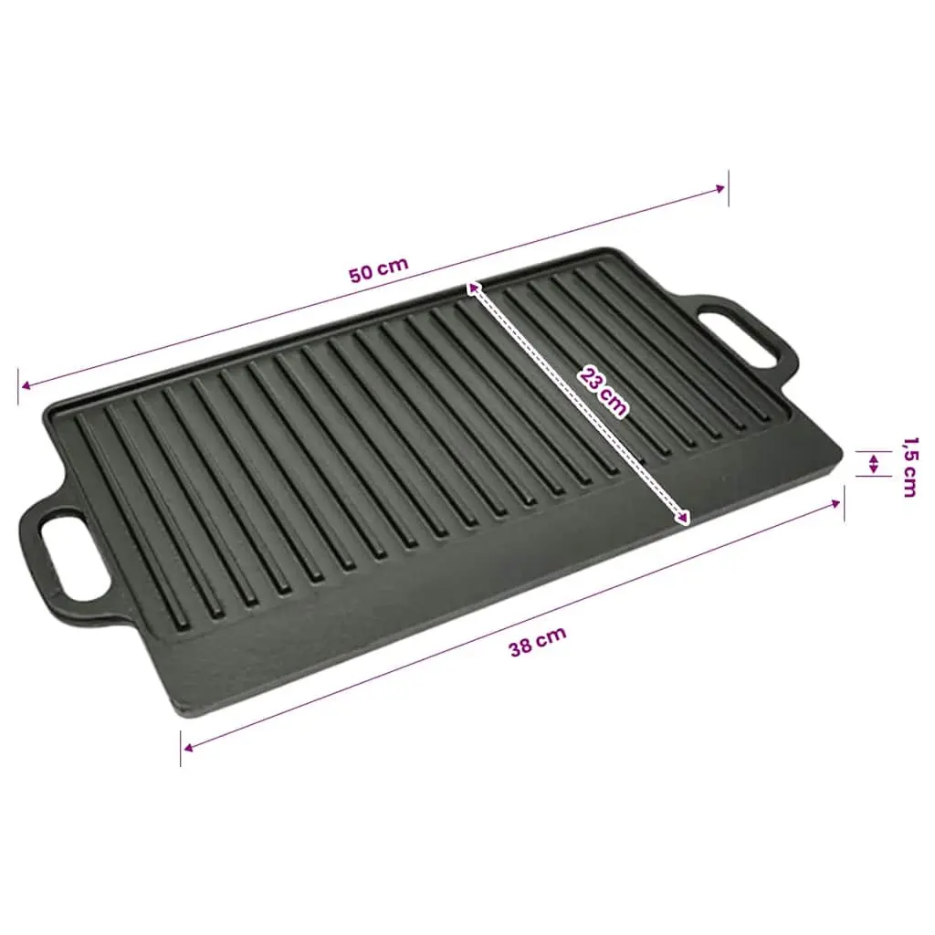 Cast Iron Grill Platter Reversible Double-Sided Griddle 50x23cm Black