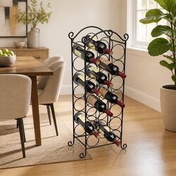 Wine Rack Metal 21 Bottle Storage Holder Black Classic Design Home Bar Display