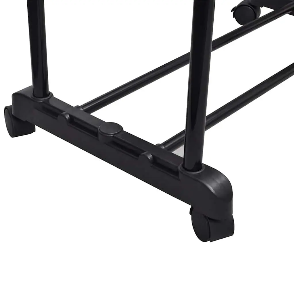 Adjustable Clothes Rack Garment Storage Height Adjustable Black 4 Castors 2 Hanging Rails