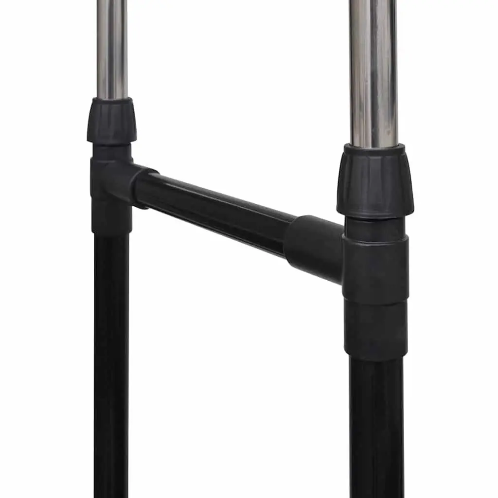 Adjustable Clothes Rack Garment Storage Height Adjustable Black 4 Castors 2 Hanging Rails
