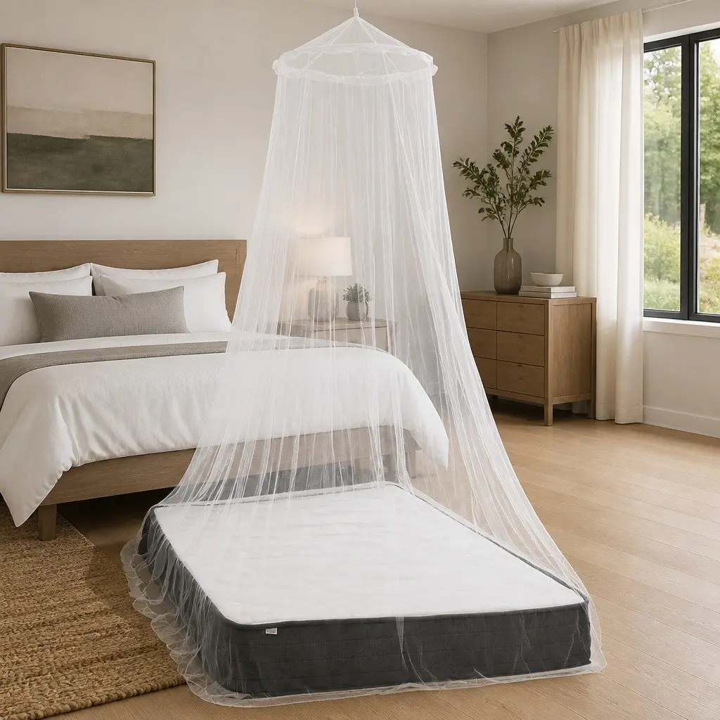 Round Mosquito Net Canopy Bed Set 2 pcs White Circular Insect Screen