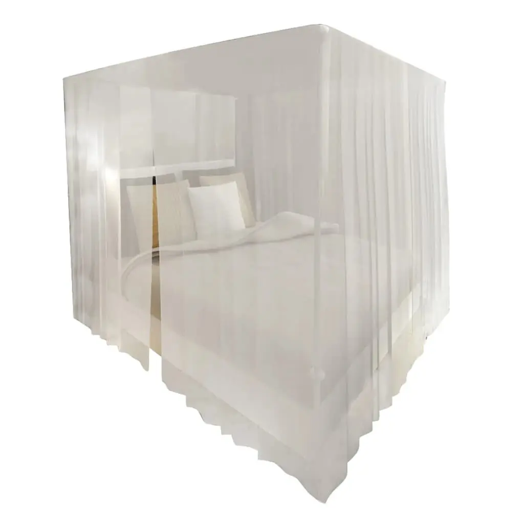 Square Insect Screen Bed Curtain Set of 2 White 3 Openings Mosquito Net