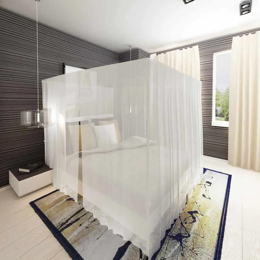 Square Insect Screen Bed Curtain Set of 2 White 3 Openings Mosquito Net