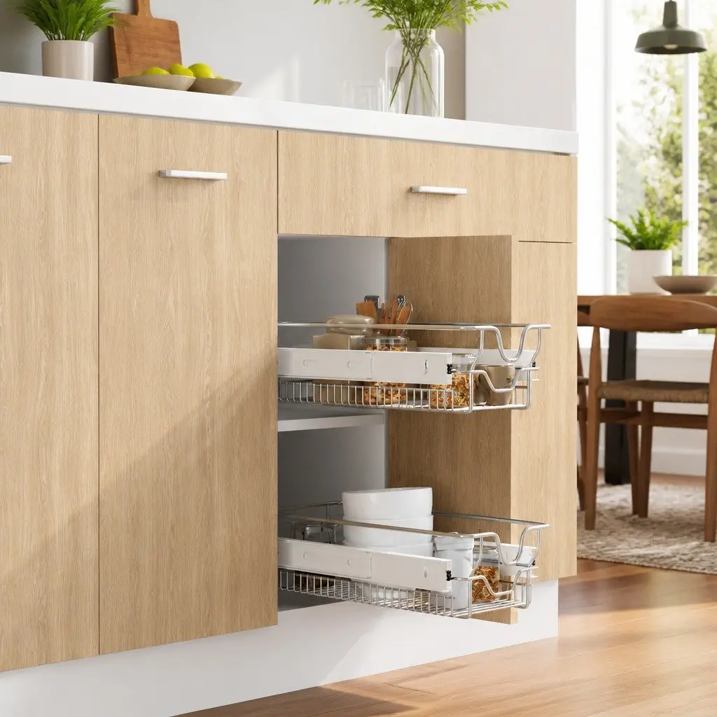 Pull-Out Wire Kitchen Baskets Storage 300mm Silver 2 Piece