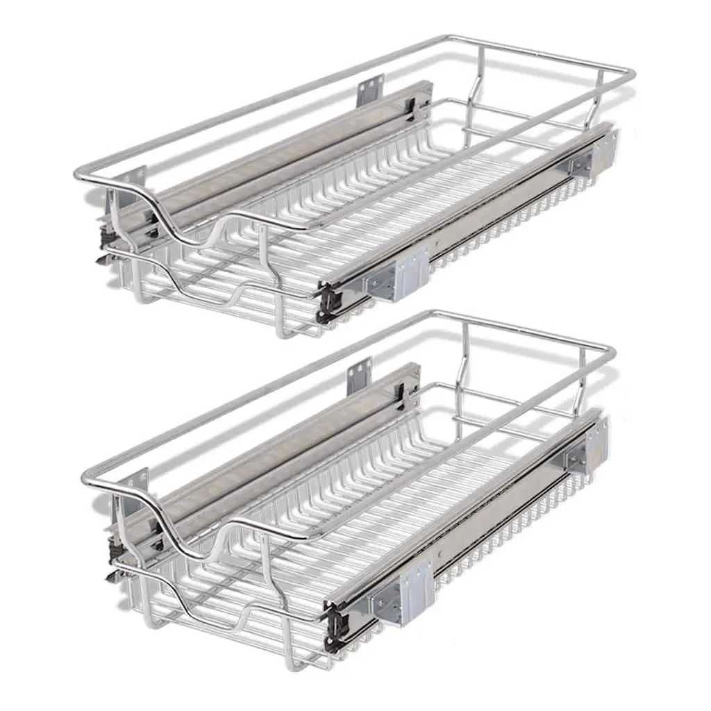 Pull-Out Wire Kitchen Baskets Storage 300mm Silver 2 Piece