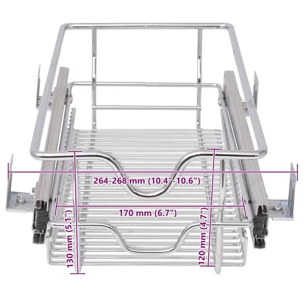 Pull-Out Wire Kitchen Baskets Storage 300mm Silver 2 Piece