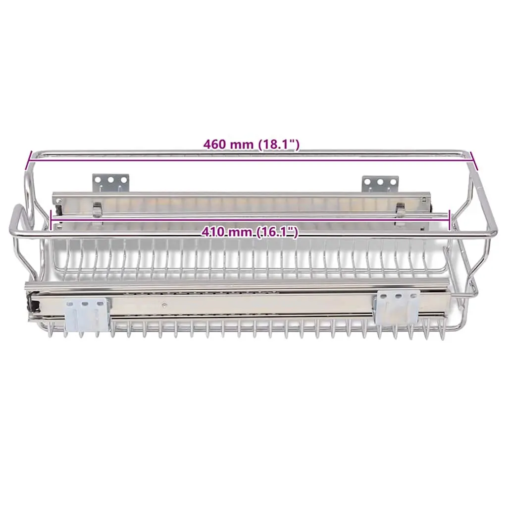 Pull-Out Wire Kitchen Baskets Storage 300mm Silver 2 Piece