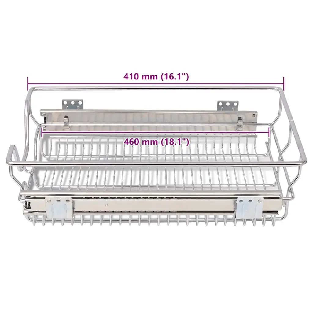 Pull-Out Wire Kitchen Baskets Drawer Organiser Storage 40 cm Silver 2 Piece