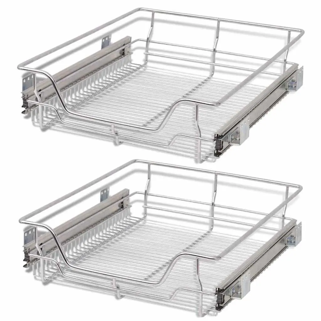 Pull-Out Wire Baskets Kitchen Organiser 50 cm Silver 2 Piece