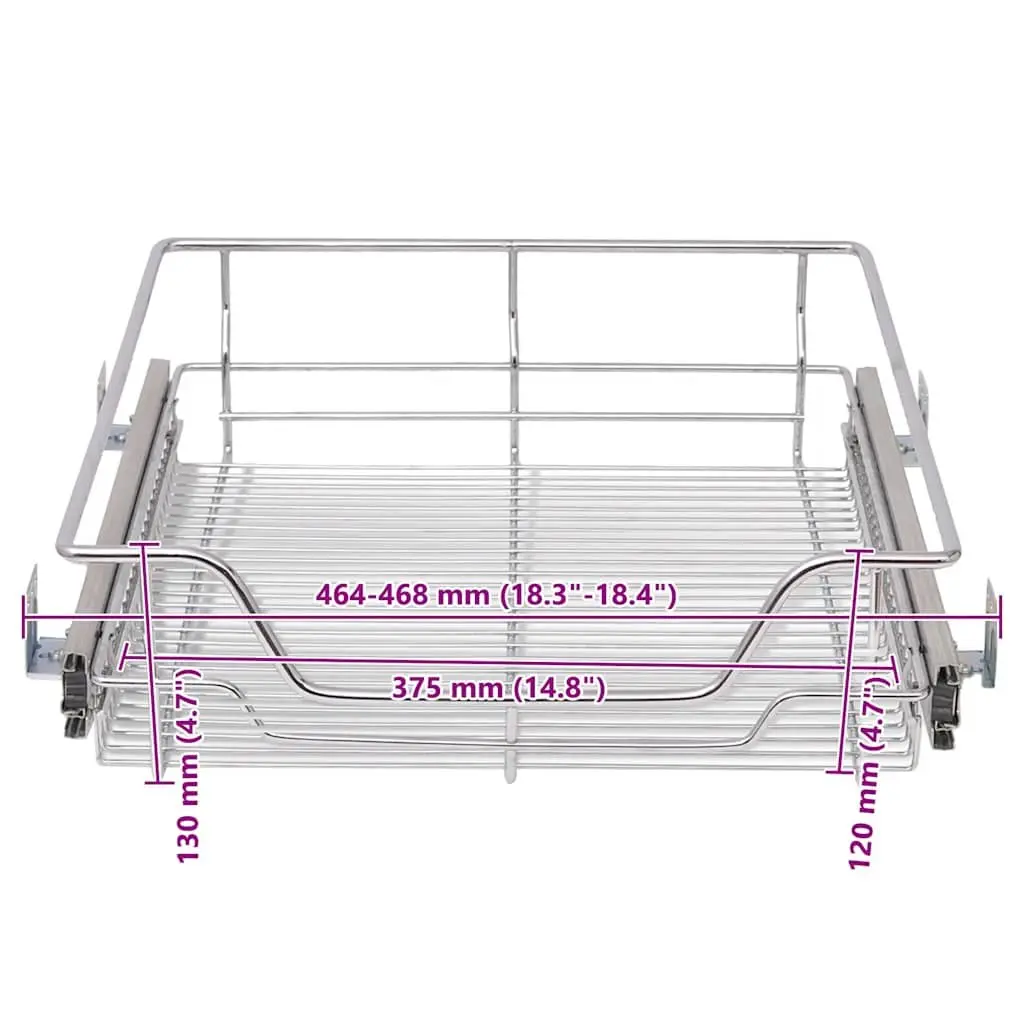 Pull-Out Wire Baskets Kitchen Organiser 50 cm Silver 2 Piece
