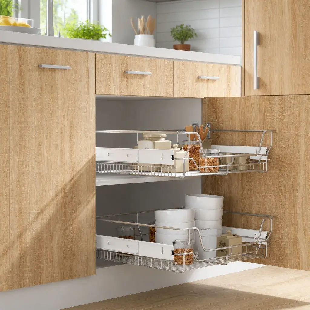 Pull-Out Wire Baskets Kitchen Cabinet Drawer Organiser 600 mm Silver 2 Piece