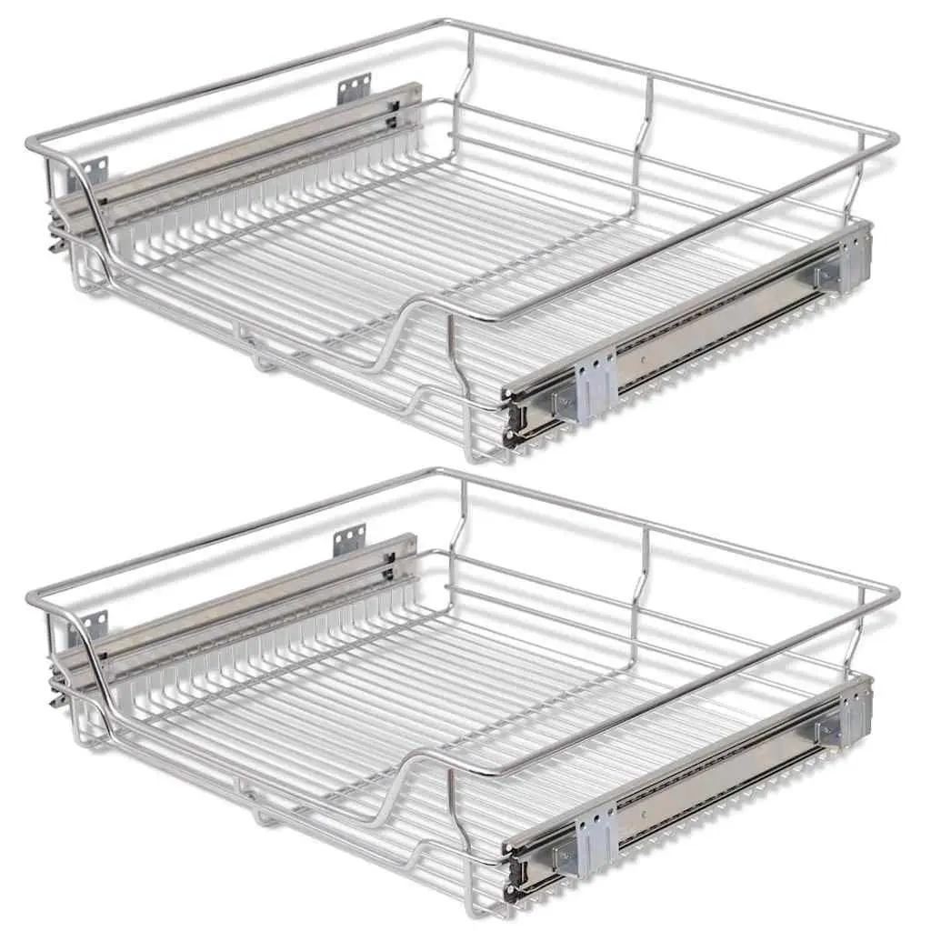Pull-Out Wire Baskets Kitchen Cabinet Drawer Organiser 600 mm Silver 2 Piece