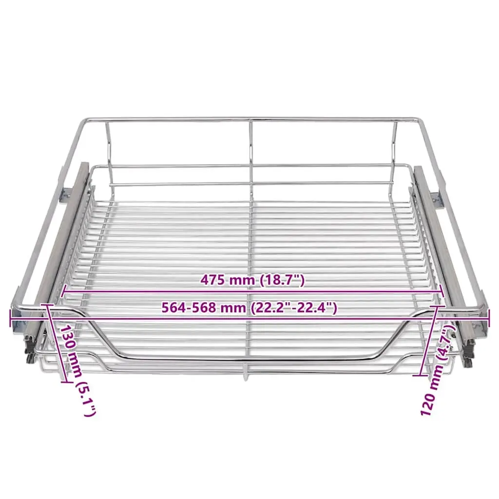Pull-Out Wire Baskets Kitchen Cabinet Drawer Organiser 600 mm Silver 2 Piece