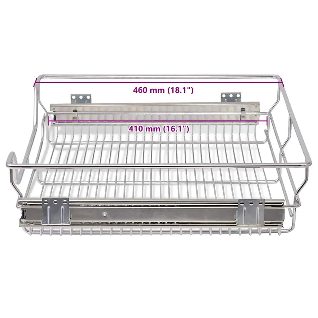 Pull-Out Wire Baskets Kitchen Cabinet Drawer Organiser 600 mm Silver 2 Piece