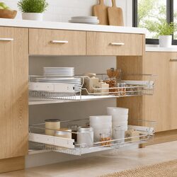 Pull-Out Wire Kitchen Baskets 2 pcs Silver 800 mm Sliding Storage Drawer