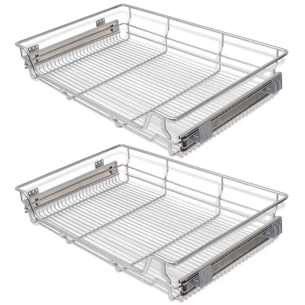 Pull-Out Wire Kitchen Baskets Storage Drawer 800 mm Silver 2 Piece