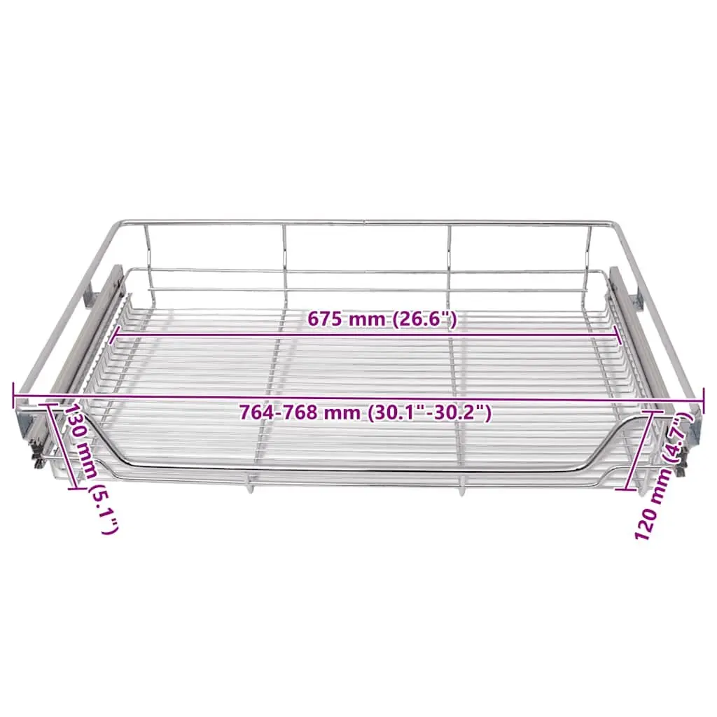 Pull-Out Wire Kitchen Baskets Storage Drawer 800 mm Silver 2 Piece