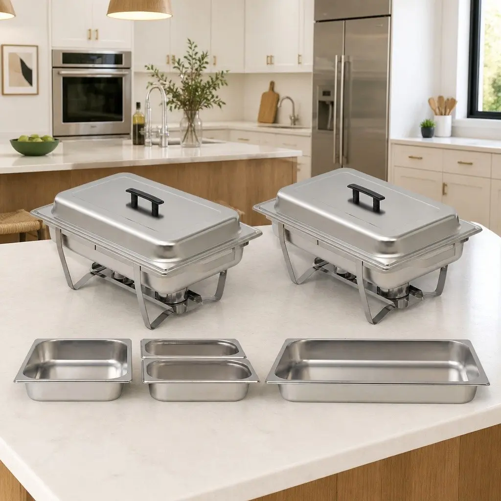 Chafing Dish Set 2 Piece Stainless Steel Food Warmer Catering Silver