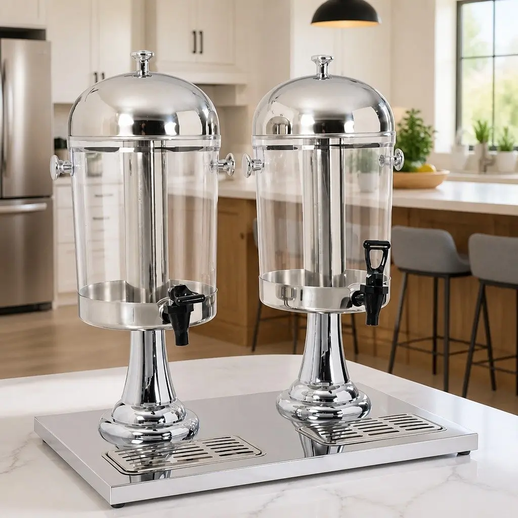 Double Beverage Dispenser Juice Server 2 x 8L Stainless Steel Silver