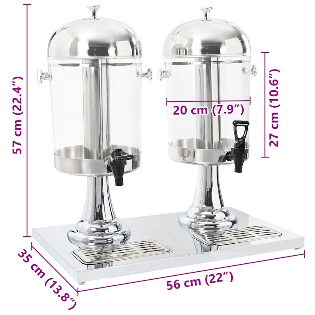 Double Beverage Dispenser Juice Server 2 x 8L Stainless Steel Silver