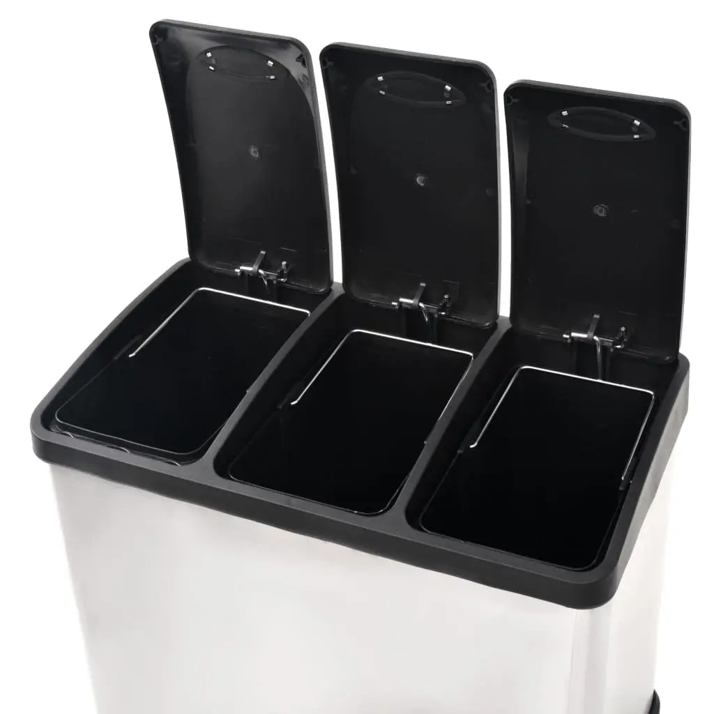 Recycling Pedal Bin Kitchen Waste Sorting 24L Stainless Steel 3 Bins