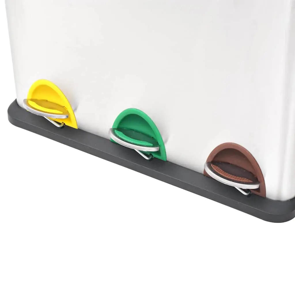 Recycling Pedal Bin Kitchen Waste Sorting 24L Stainless Steel 3 Bins