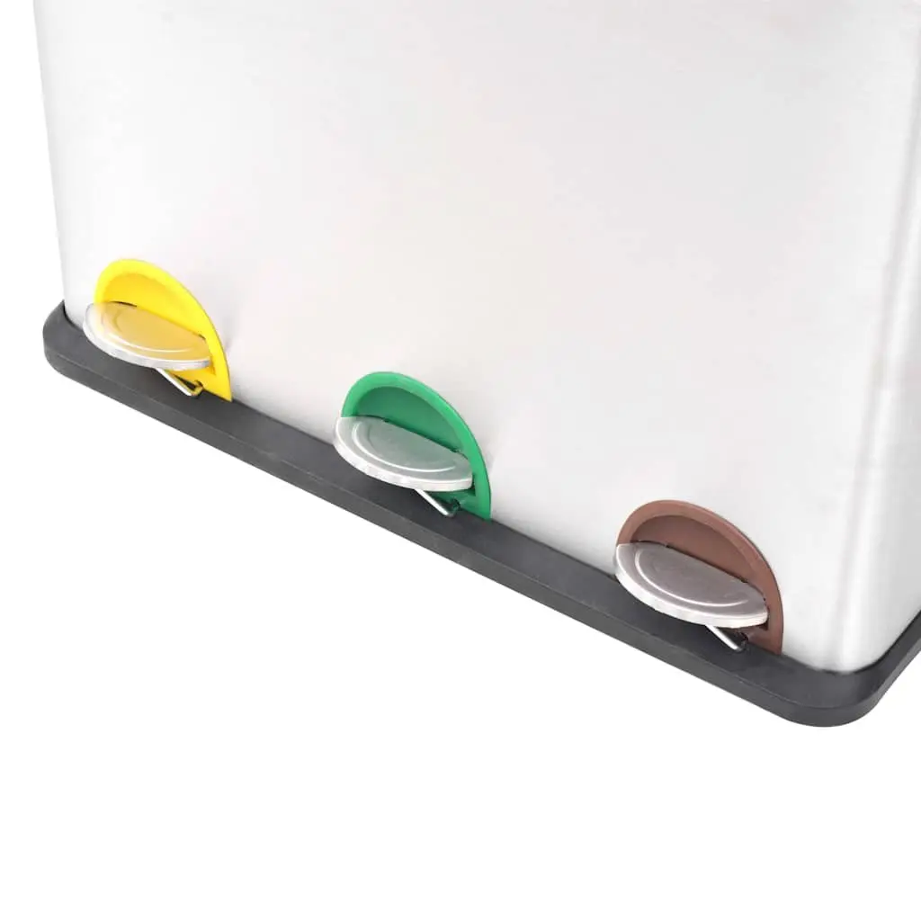 Recycling Pedal Bin 54L Stainless Steel Kitchen Rubbish Trash Can 3 Compartments Silver