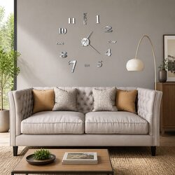 Practical Silver 3D Wall Clock - XXL Size for Your Home