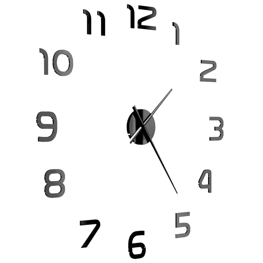 3D Wall Clock Modern Design XXL Large Black Home Decor DIY Sticker Art Mural